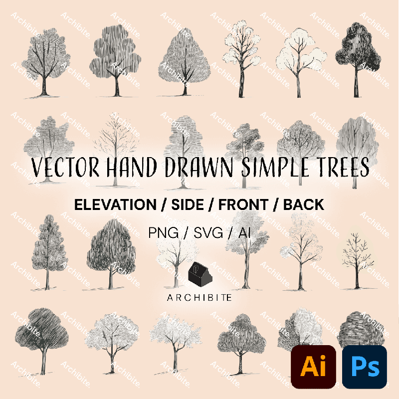 Vector Simple Hand Drawn Trees Elevation - Main Image