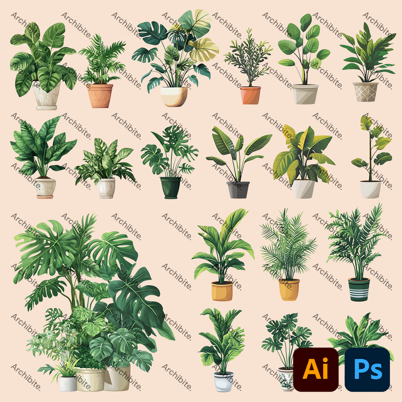 Vector House Plants Elevation