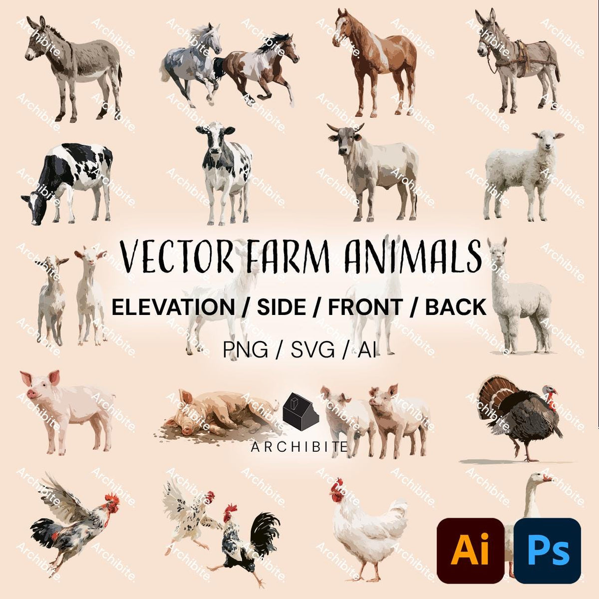 Vector Cutouts - Farm Animals Elevation