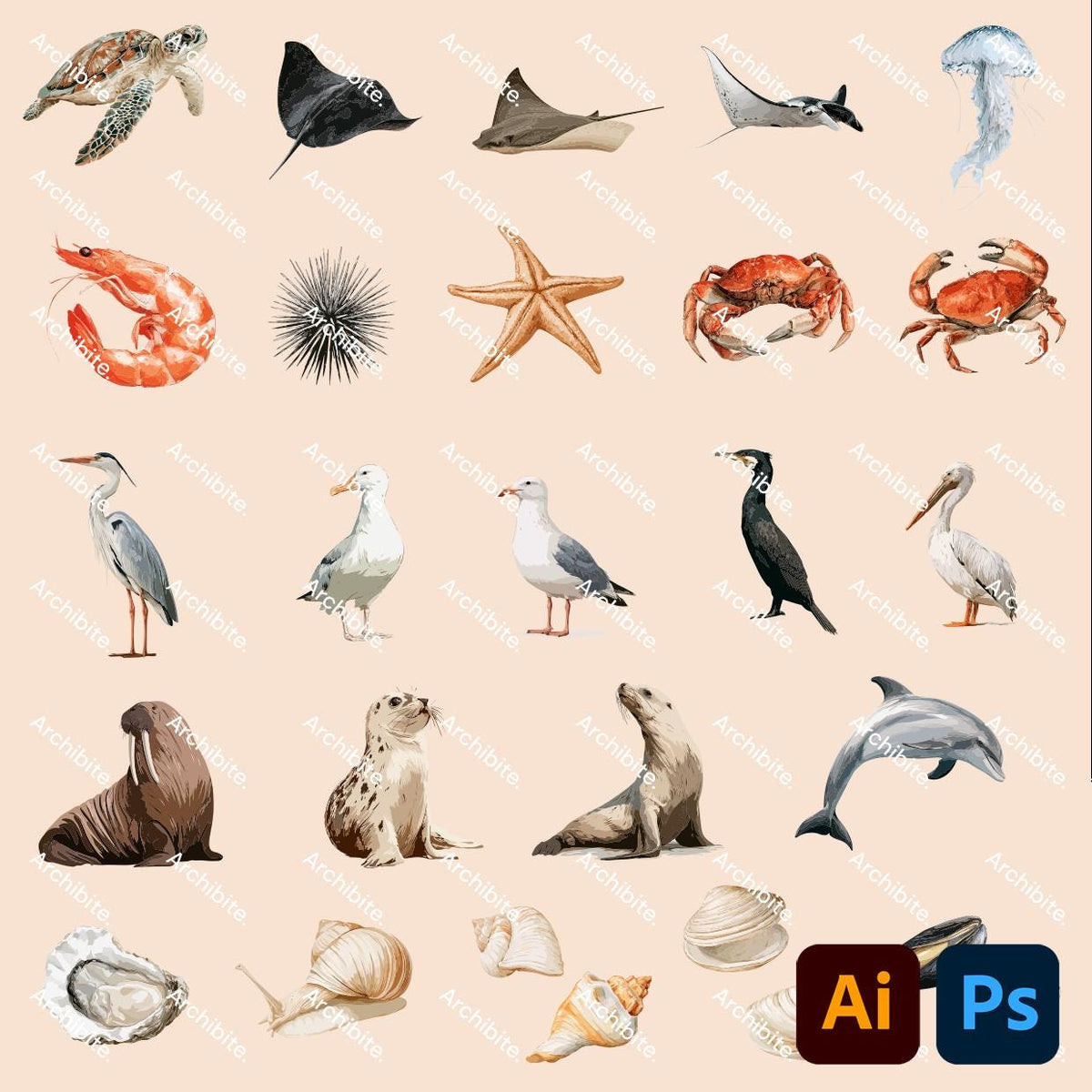 Vector Cutouts - Seaside Animals Elevation