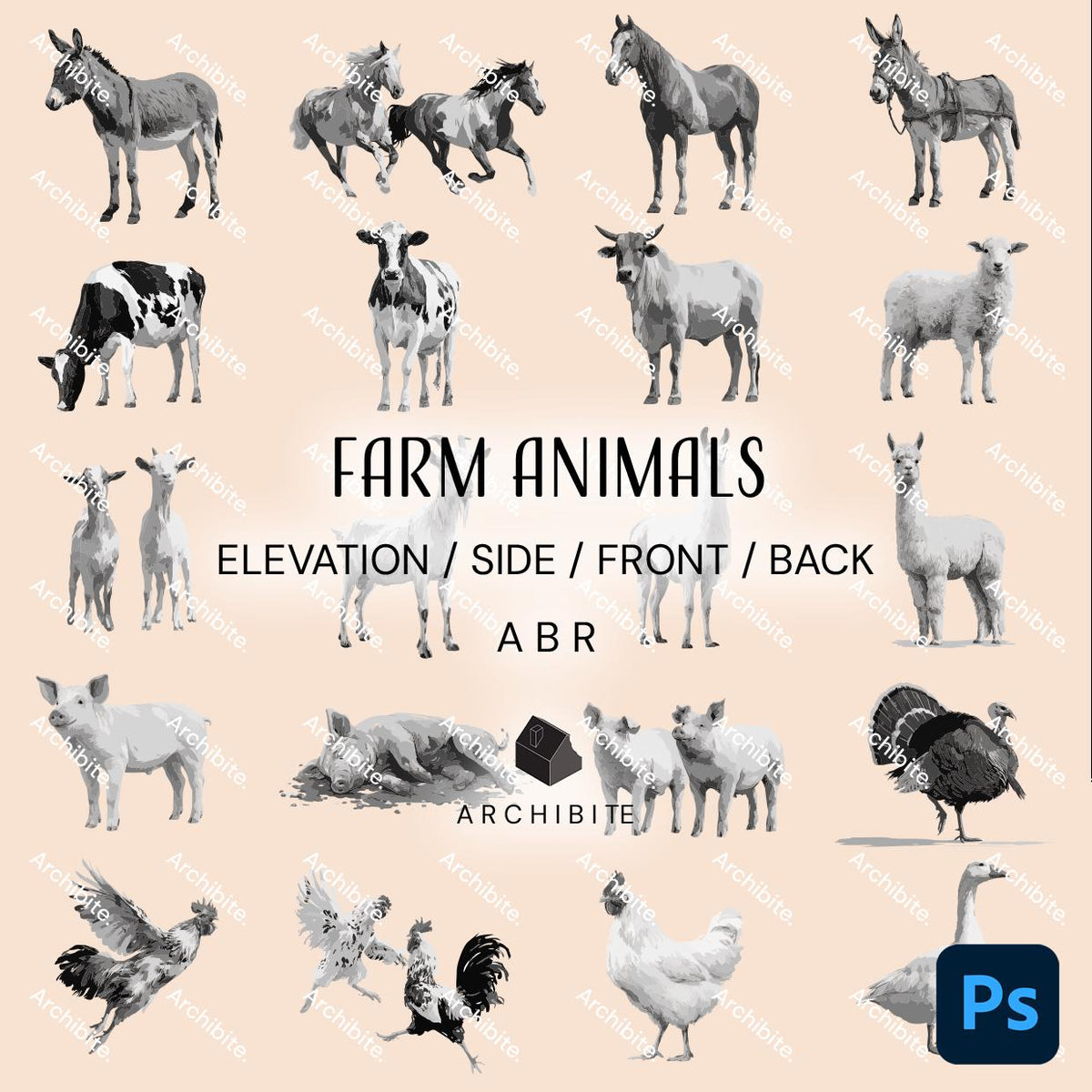 Photoshop Brushes - Farm Animals Elevation
