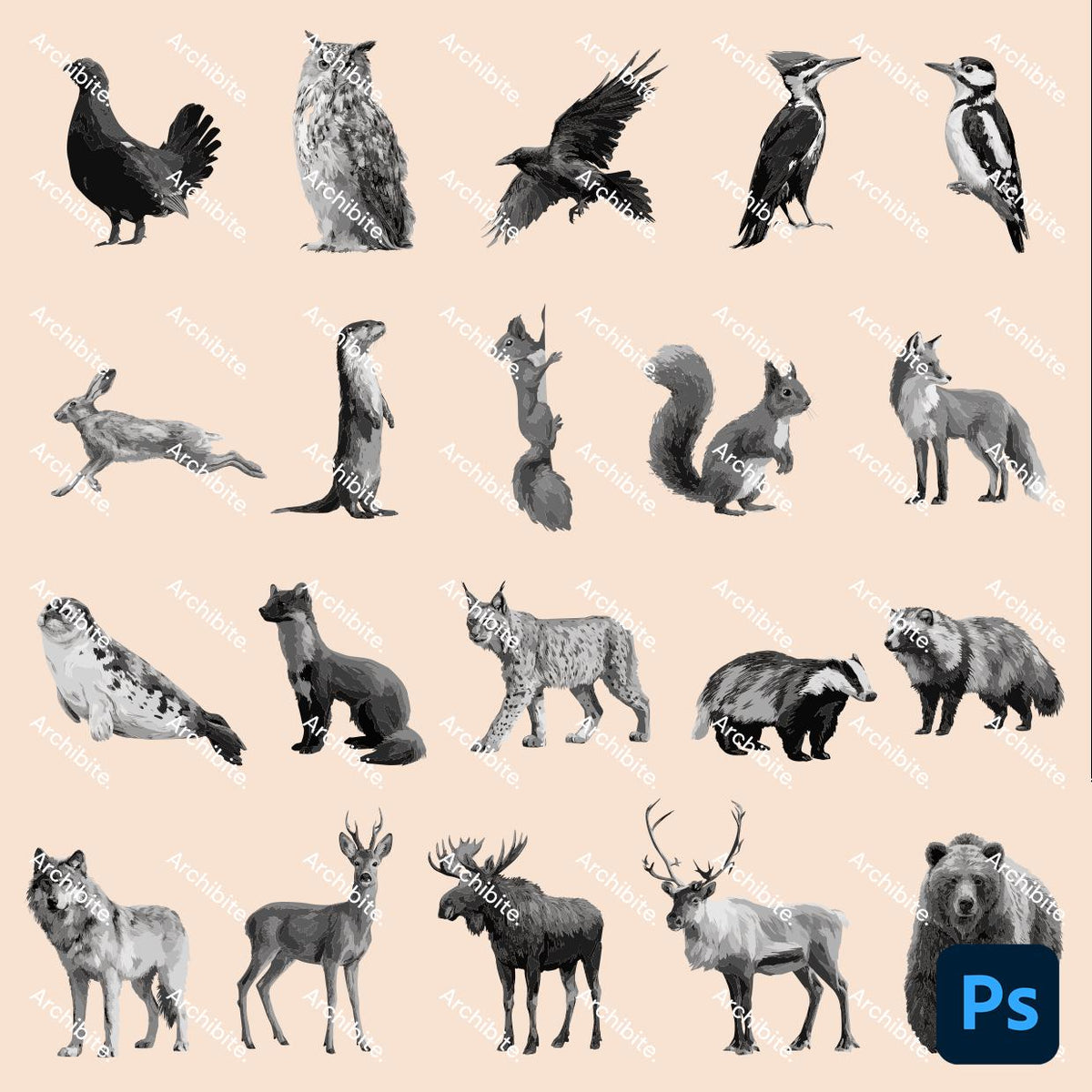 Photoshop Brushes - Nordic Forest Animals Elevation