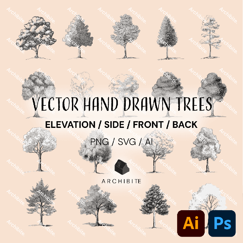 Vector Hand Drawn Trees Elevation - Main Image
