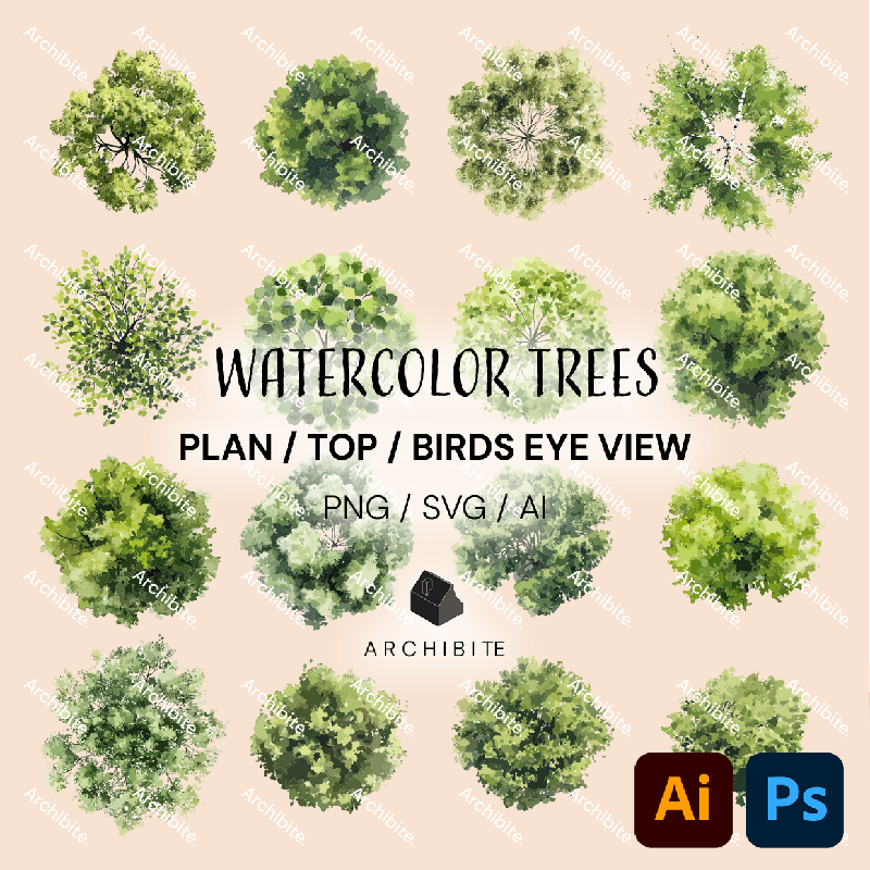 Vector Watercolor Trees Plan - Main Image