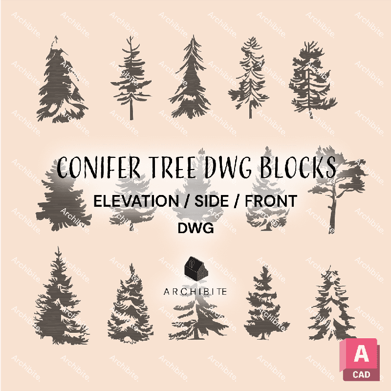 DWG Conifer Trees Elevation - Main Image