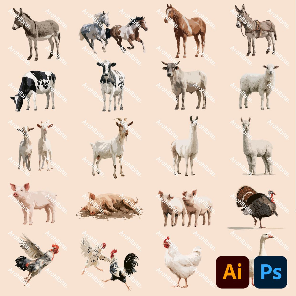Vector Cutouts - Farm Animals Elevation