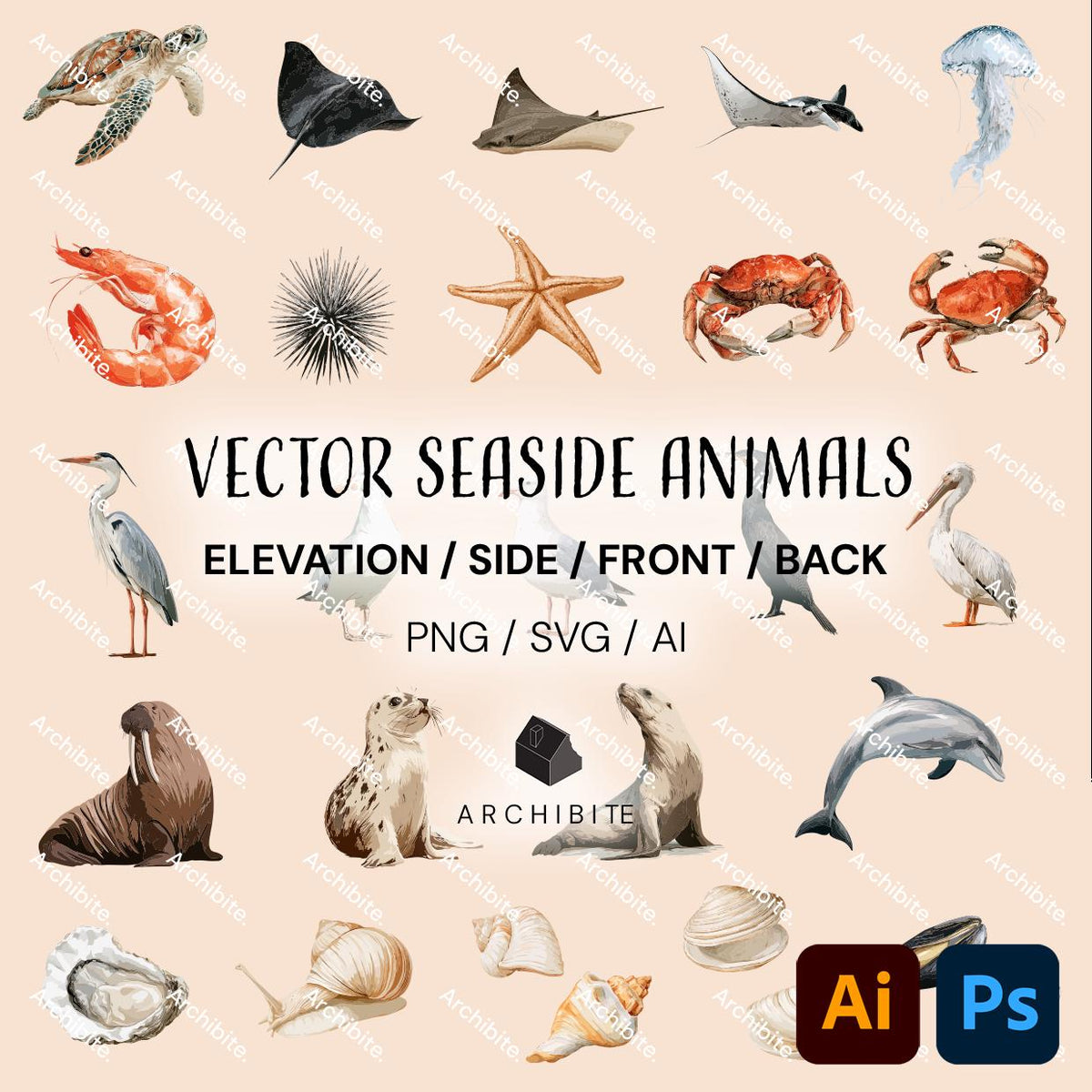 Vector Cutouts - Seaside Animals Elevation