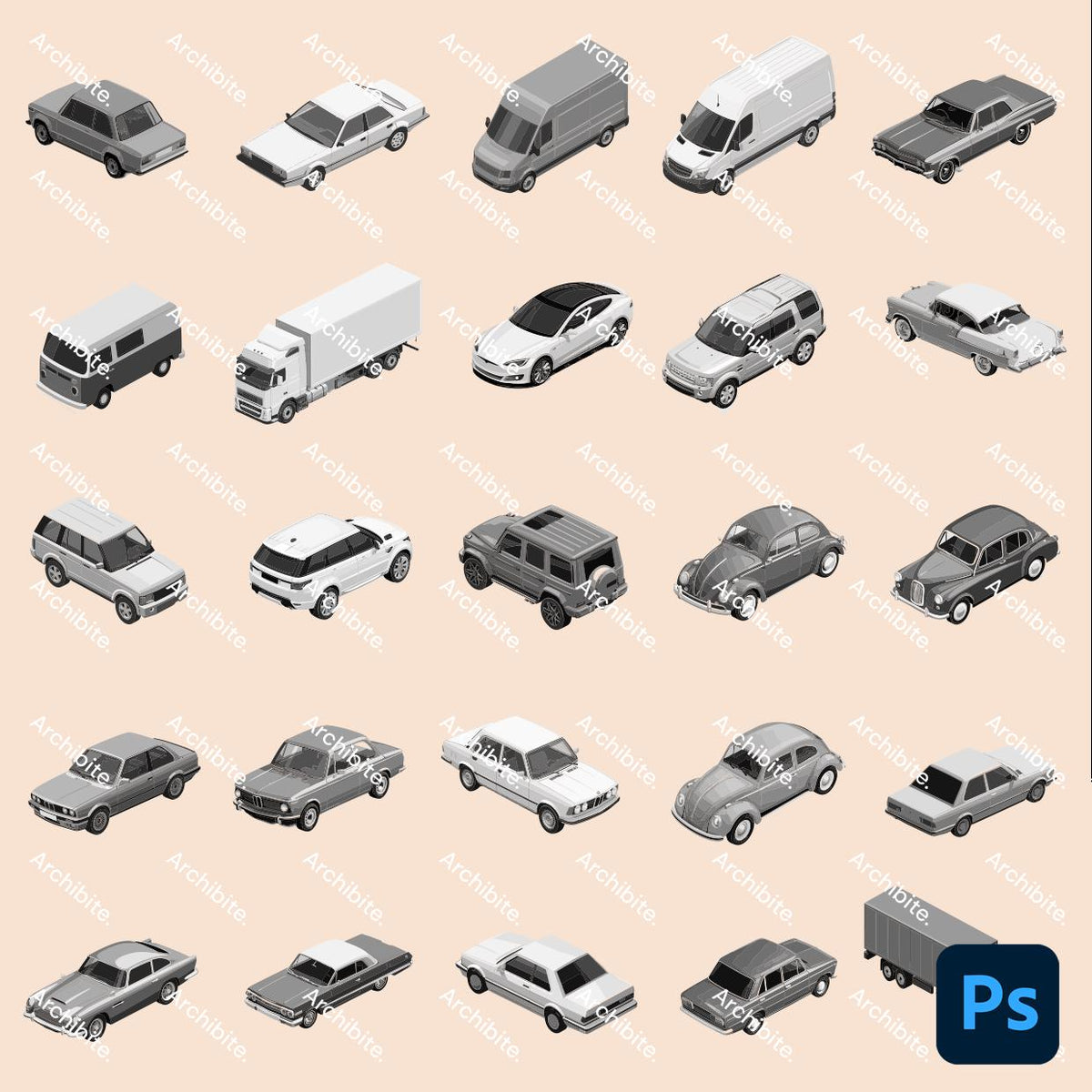 Photoshop Brushes - Isometric Cars