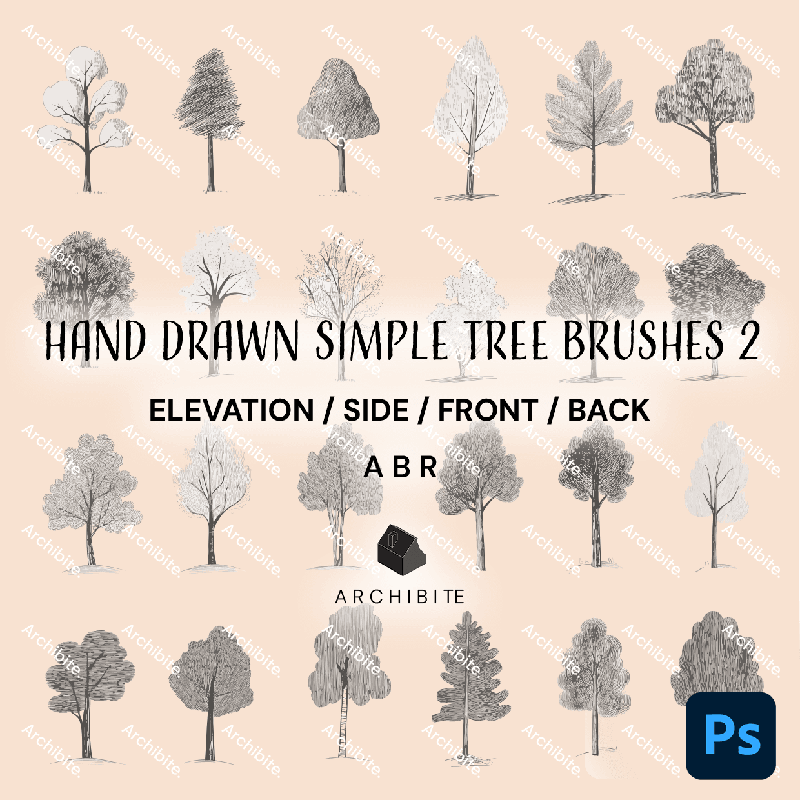 Photoshop Brushes Hand Drawn Simple Trees Elevation 2