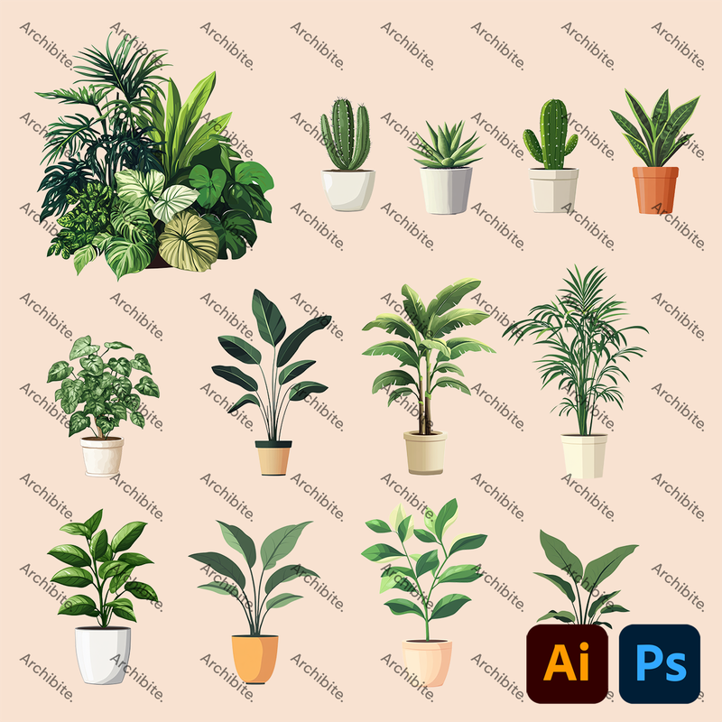 Vector House Plants Elevation 2