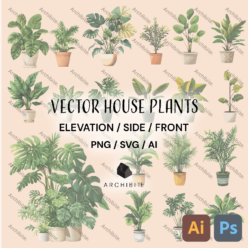 Vector House Plants Elevation
