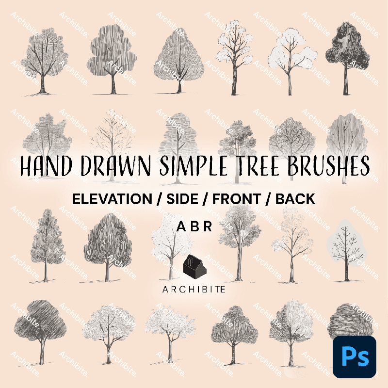 Photoshop Brushes Hand Drawn Simple Trees Elevation