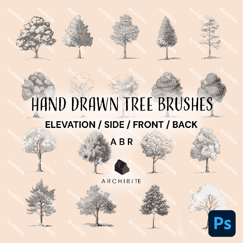 Photoshop Brushes Hand Drawn Trees Elevation