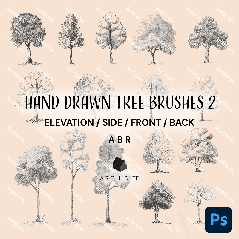 Photoshop Brushes Hand Drawn Trees Elevation 2