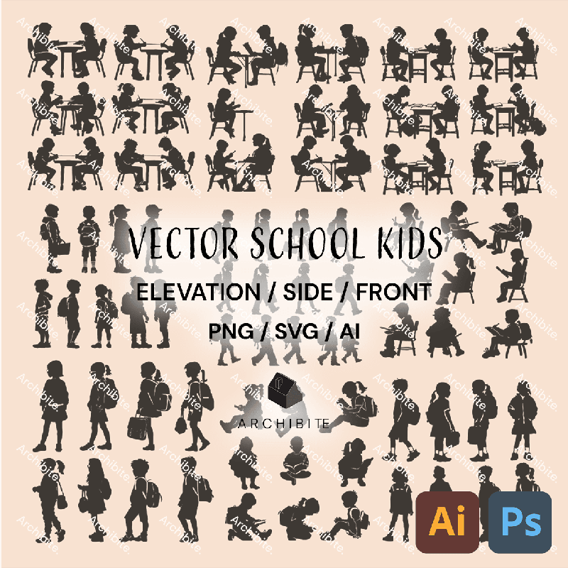 Vector Silhouette School Kids