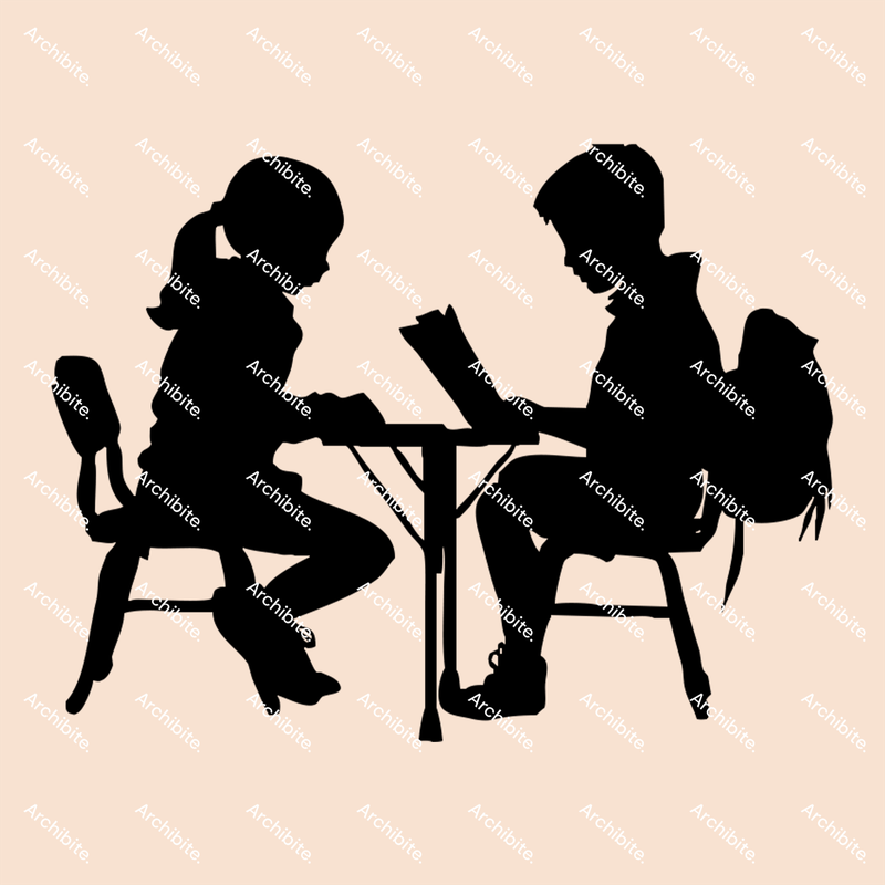 Vector Silhouette School Kids