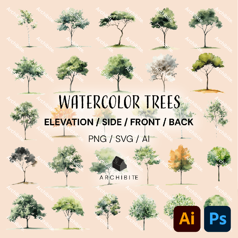 Vector Watercolor Trees Elevation
