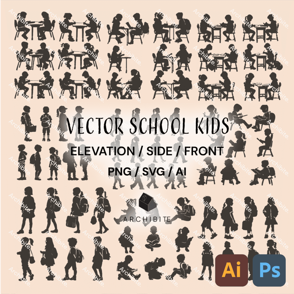 Vector Silhouette School Kids