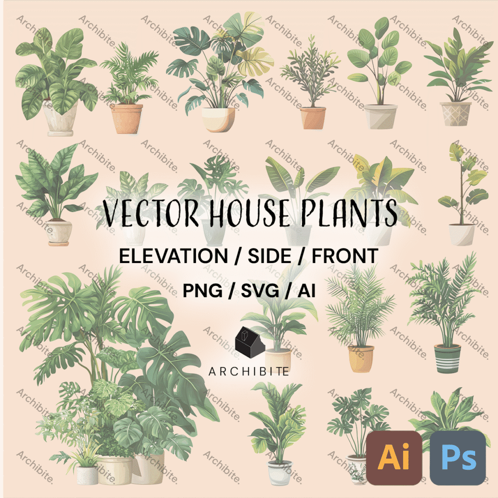 Vector House Plants Elevation