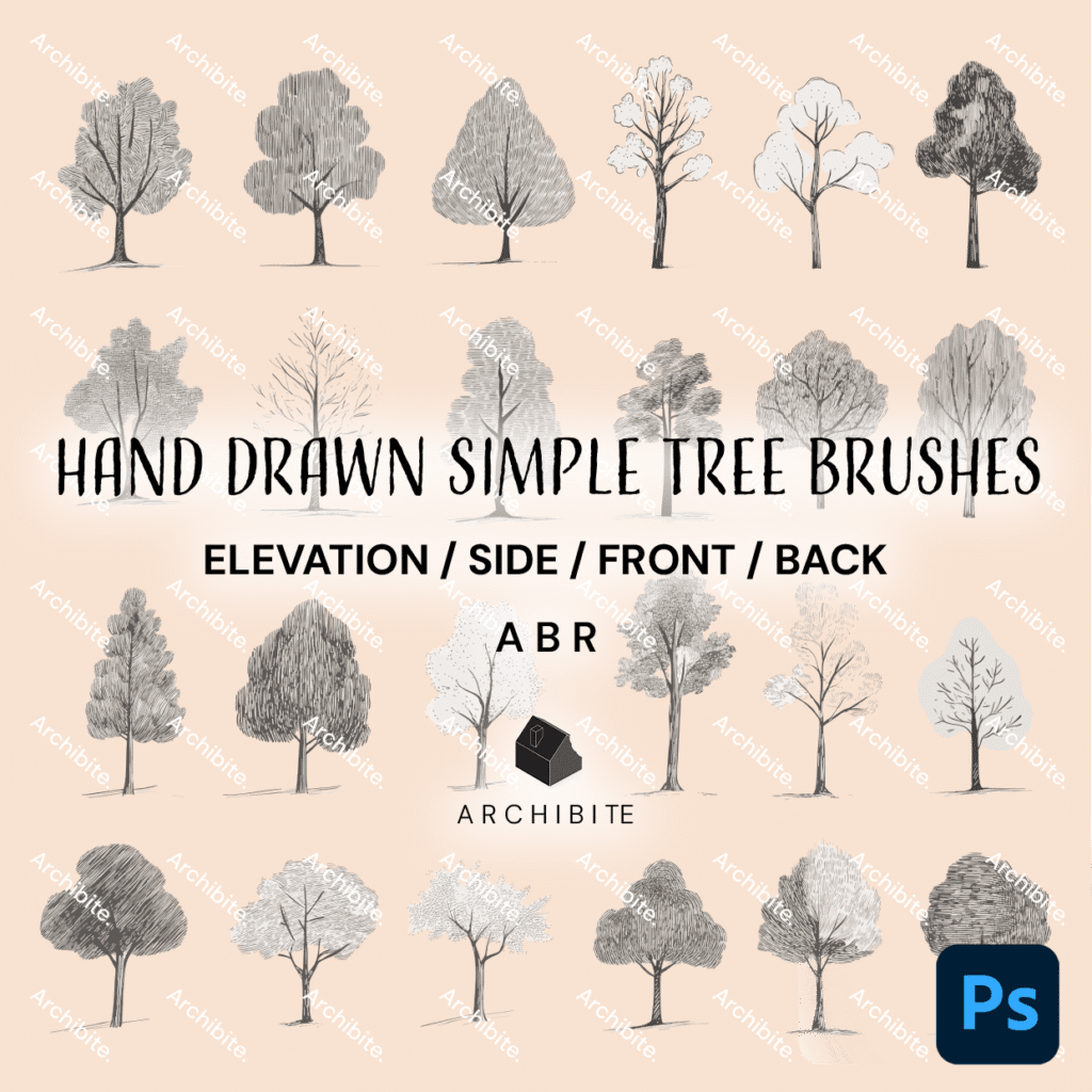Photoshop Brushes Hand Drawn Simple Trees Elevation