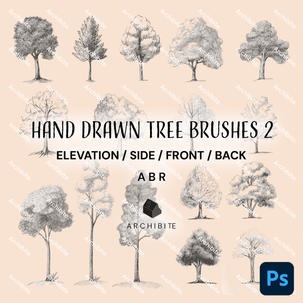 Photoshop Brushes Hand Drawn Trees Elevation 2