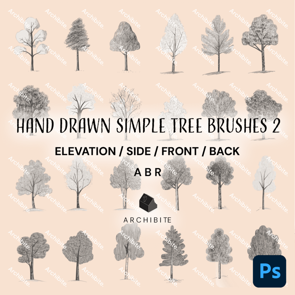 Photoshop Brushes Hand Drawn Simple Trees Elevation 2