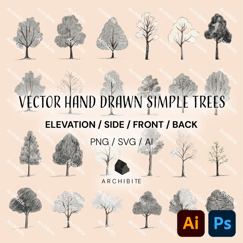 Vector Simple Hand Drawn Trees Elevation