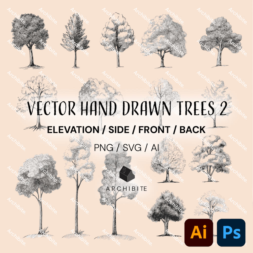 Vector Hand Drawn Trees Elevation 2