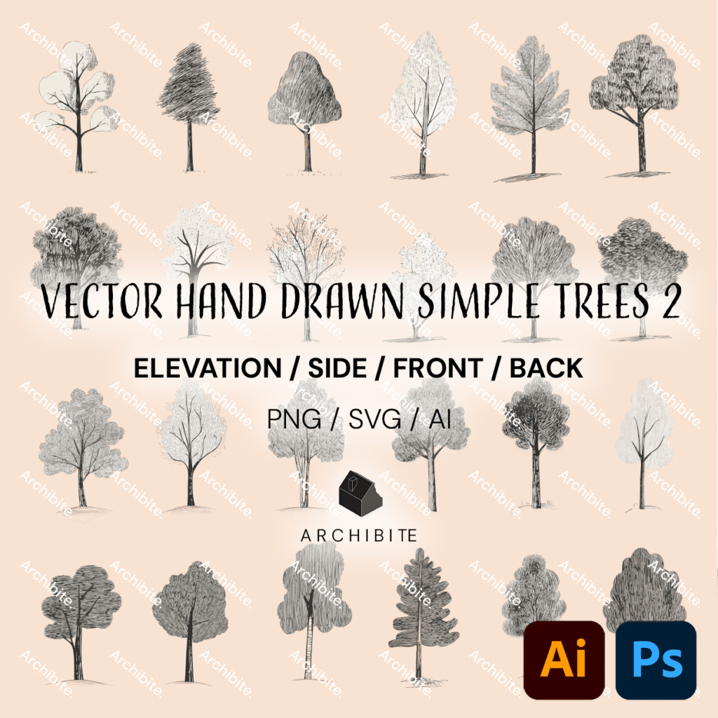 Vector Simple Hand Drawn Trees Elevation 2